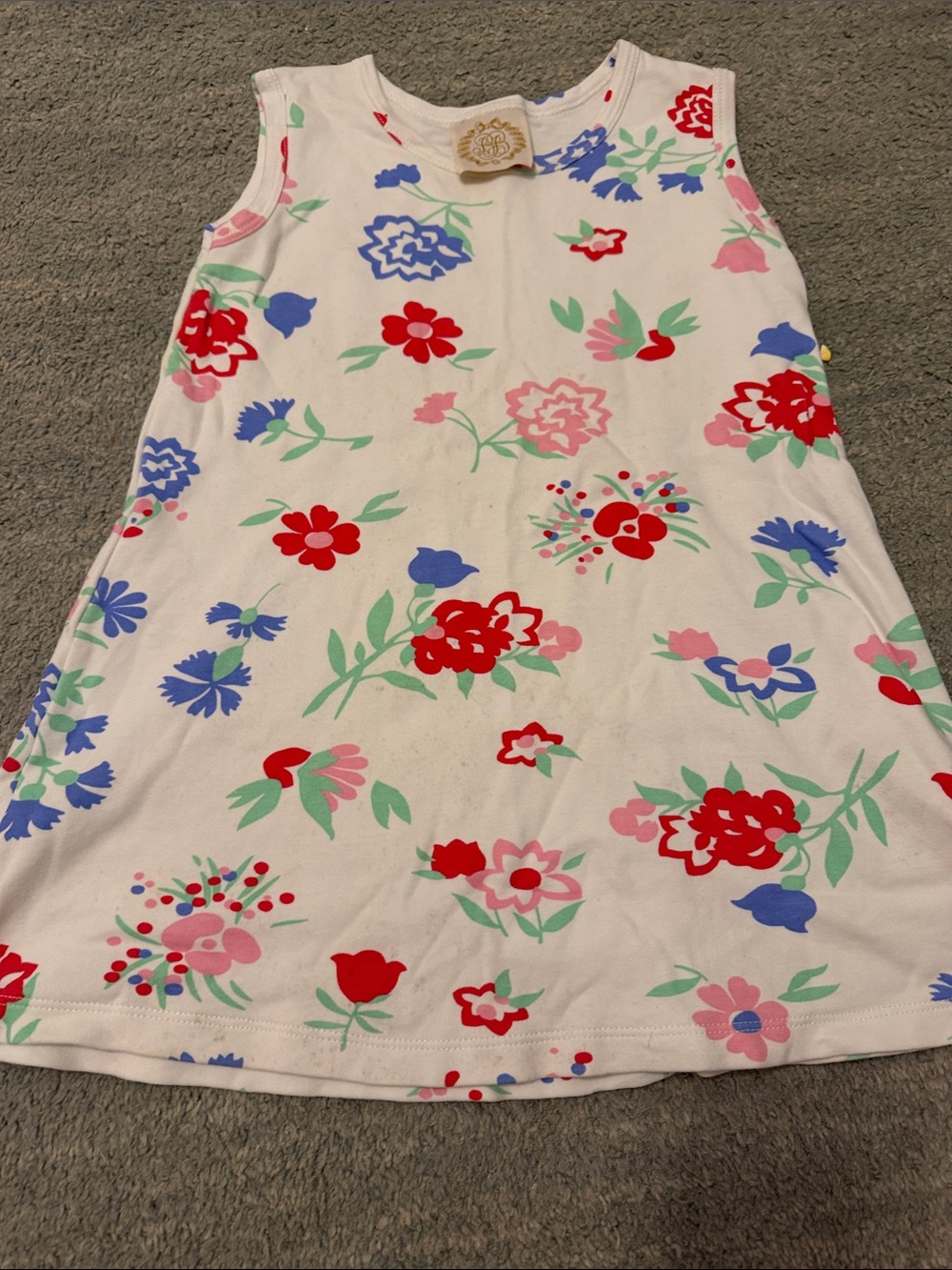 Girls Floral A-Line Skirt - White with Red, Pink & Blue Flowers